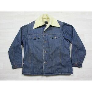 Vintage 1970's Sears Roebucks Sherpa Denim Lunch Coat Dark Jean Work Wear‎ USA